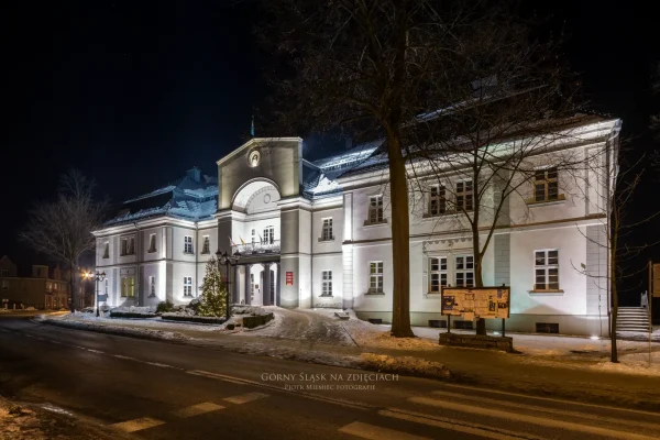 Ujęcie pałacu od strony wejścia głównego, gdzie dziś mieści się Urząd Gminy Tworóg.